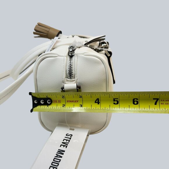 Steve Madden White Barrel Satchel Shoulder Bag Tassel Charm New With Tags - Picture 8 of 9